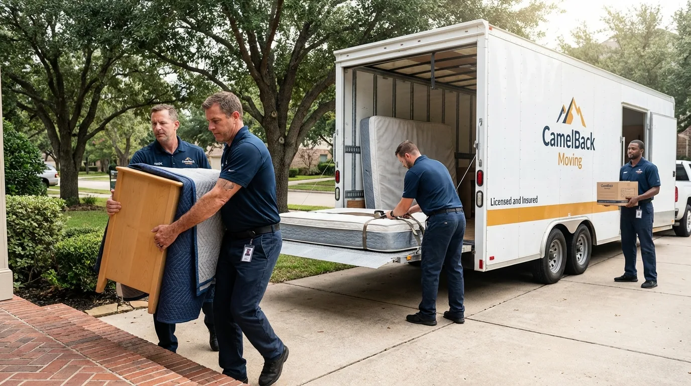 Crew loading residential truck for cross-state move from Newport, VT